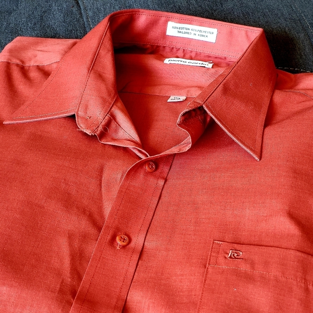 Men's Pierre Cardin Orange Button Down Dress Shirt Neck Size 17.5